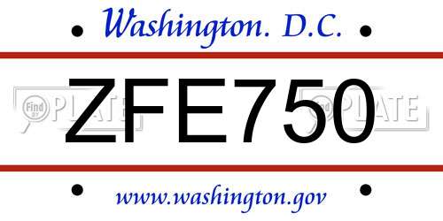 ZFE750 District Of Columbia License Plate