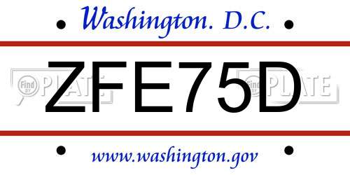 ZFE75D District Of Columbia License Plate