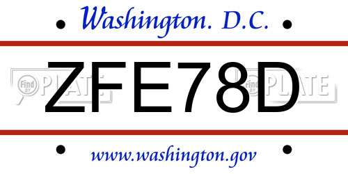 ZFE78D District Of Columbia License Plate