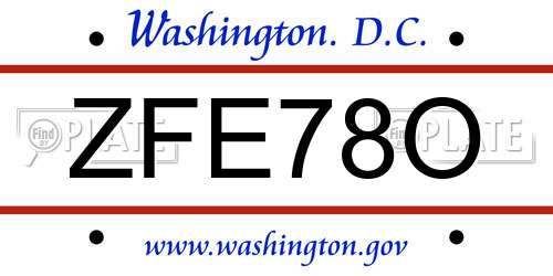 ZFE78O District Of Columbia License Plate