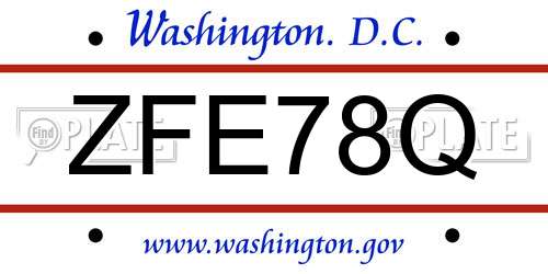 ZFE78Q District Of Columbia License Plate