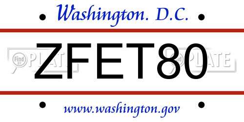 ZFET80 District Of Columbia License Plate