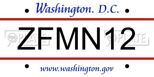 ZFMN12 District Of Columbia License Plate
