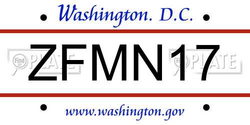 ZFMN17 District Of Columbia License Plate