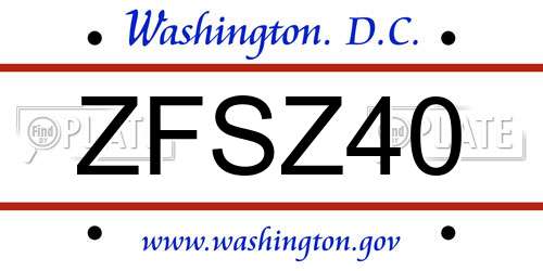 ZFSZ40 District Of Columbia License Plate