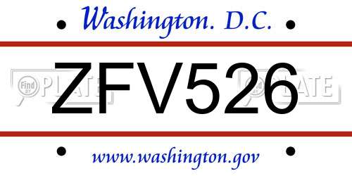 ZFV526 District Of Columbia License Plate