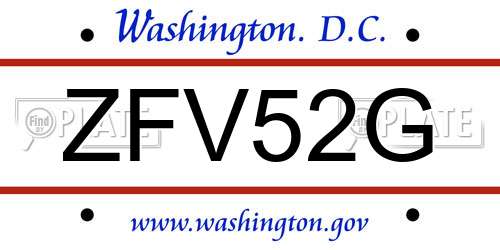 ZFV52G District Of Columbia License Plate