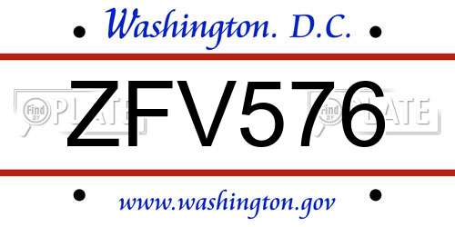 ZFV576 District Of Columbia License Plate