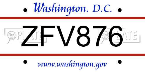 ZFV876 District Of Columbia License Plate