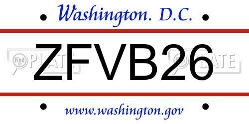 ZFVB26 District Of Columbia License Plate