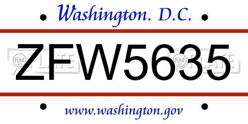 ZFW5635 District Of Columbia License Plate