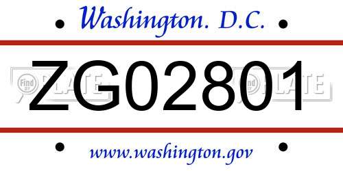 ZG02801 District Of Columbia License Plate