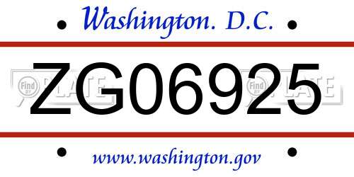 ZG06925 District Of Columbia License Plate