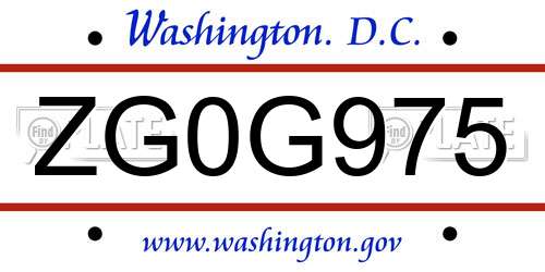 ZG0G975 District Of Columbia License Plate