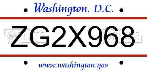 ZG2X968 District Of Columbia License Plate