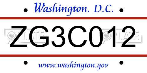 ZG3C012 District Of Columbia License Plate