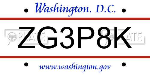 ZG3P8K District Of Columbia License Plate