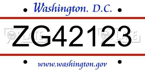 ZG42123 District Of Columbia License Plate
