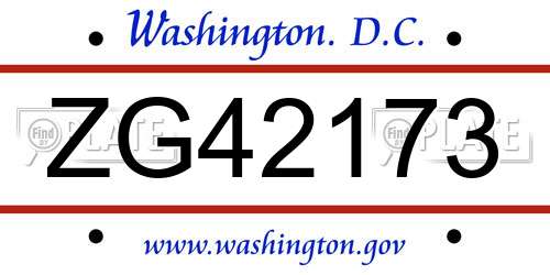 ZG42173 District Of Columbia License Plate