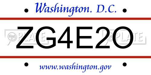 ZG4E2O District Of Columbia License Plate