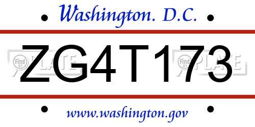 ZG4T173 District Of Columbia License Plate