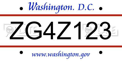 ZG4Z123 District Of Columbia License Plate