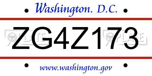 ZG4Z173 District Of Columbia License Plate