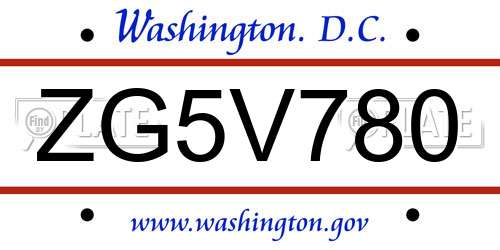 ZG5V780 District Of Columbia License Plate