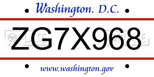 ZG7X968 District Of Columbia License Plate