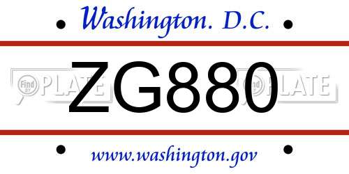 ZG880 District Of Columbia License Plate
