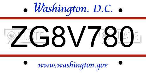 ZG8V780 District Of Columbia License Plate