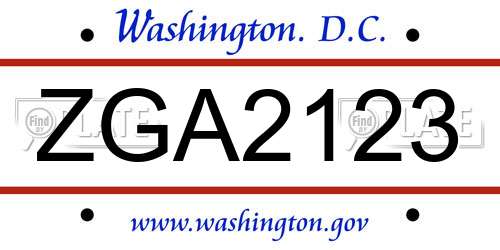 ZGA2123 District Of Columbia License Plate