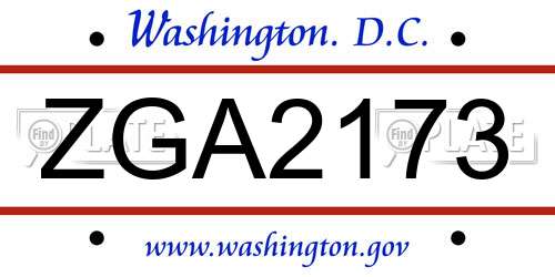 ZGA2173 District Of Columbia License Plate