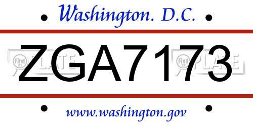 ZGA7173 District Of Columbia License Plate