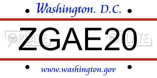 ZGAE20 District Of Columbia License Plate