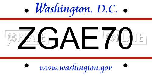 ZGAE70 District Of Columbia License Plate