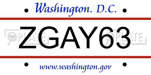 ZGAY63 District Of Columbia License Plate