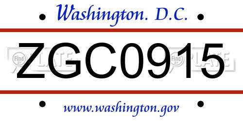 ZGC0915 District Of Columbia License Plate