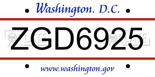 ZGD6925 District Of Columbia License Plate