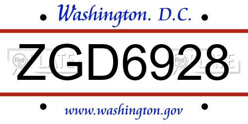 ZGD6928 District Of Columbia License Plate
