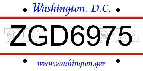 ZGD6975 District Of Columbia License Plate