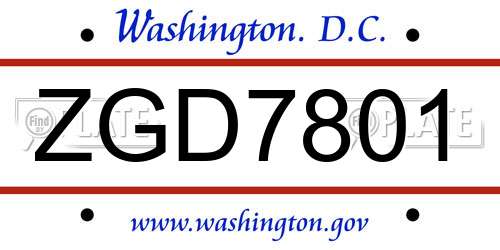 ZGD7801 District Of Columbia License Plate
