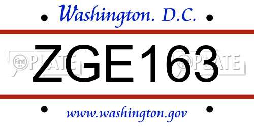 ZGE163 District Of Columbia License Plate
