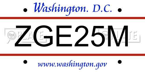 ZGE25M District Of Columbia License Plate