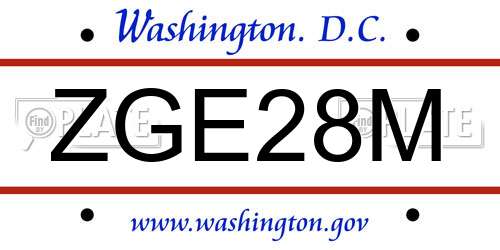ZGE28M District Of Columbia License Plate