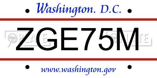 ZGE75M District Of Columbia License Plate