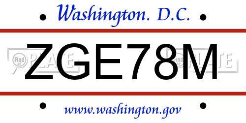 ZGE78M District Of Columbia License Plate