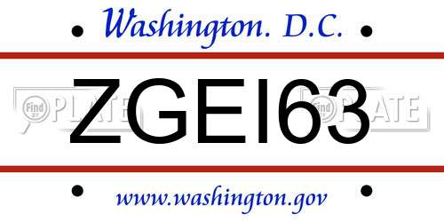 ZGEI63 District Of Columbia License Plate