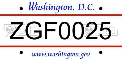 ZGF0025 District Of Columbia License Plate