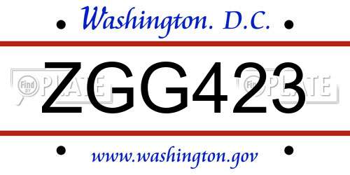 ZGG423 District Of Columbia License Plate